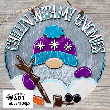Adult DIY Art Kit - Chillin' With My Gnomies - 3D Round Door Hanger, 16"