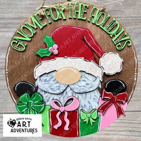 Adult DIY Art Kit - Gnome for the Holidays - 3D Round Door Hanger, 16"