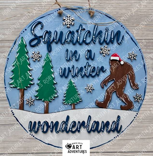 Adult DIY Art Kit - Squatchin' in a Winter Wonderland - 3D Round Door Hanger, 16"