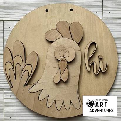 Kids Wood DIY Art Kit - Farm Chicken - 8" 3D Round