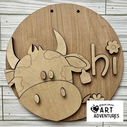 Kids Wood DIY Art Kit - Farm Cow - 8" 3D Round