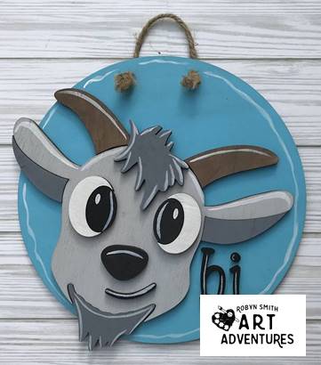 Kids Wood DIY Art Kit - Farm Goat - 8" 3D Round