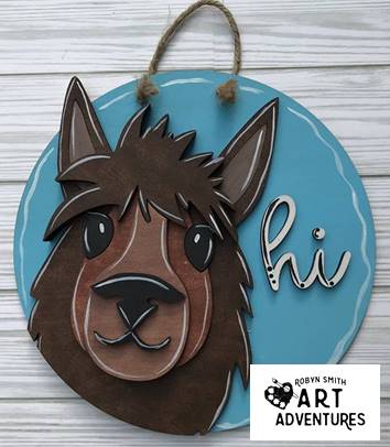 Kids Wood DIY Art Kit - Farm Llama - 8" 3D Round