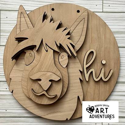 Kids Wood DIY Art Kit - Farm Llama - 8" 3D Round