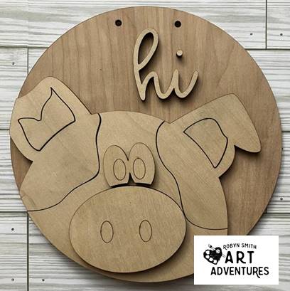 Kids Wood DIY Art Kit - Farm Pig - 8" 3D Round