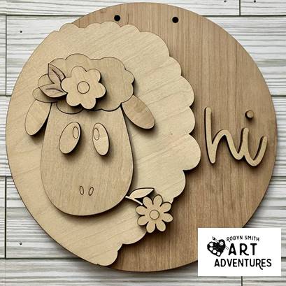 Kids Wood DIY Art Kit - Farm Sheep - 8" 3D Round