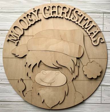 Adult DIY Art Kit - Christmas Highlander - 3D Round Door Hanger, 16"
