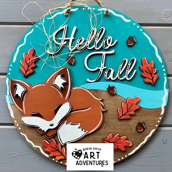 Adult DIY Art Kit - Hello Fall Fox - 3D Round Door Hanger, 16