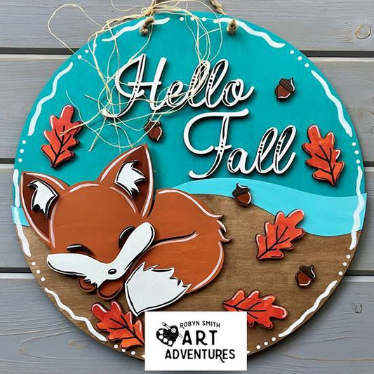 Adult DIY Art Kit - Hello Fall Fox - 3D Round Door Hanger, 16"