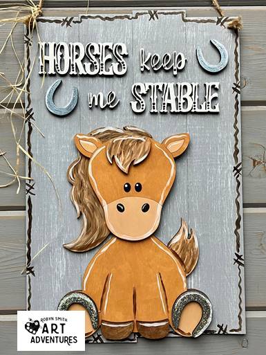 Adult DIY Art Kit - Horses Keep me Stable - 3D Door Hanger, 16"