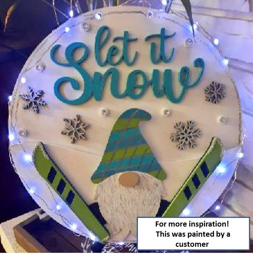 Adult DIY Art Kit - Ski Gnome Let it Snow - 3D Round Door Hanger, 16"