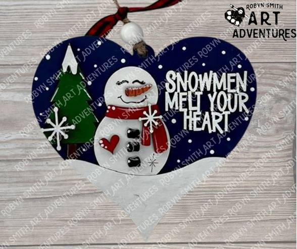 DIY Ornament Art Kit - Snowmen Melt Your Heart - 3D Heart Ornament, 4.5"