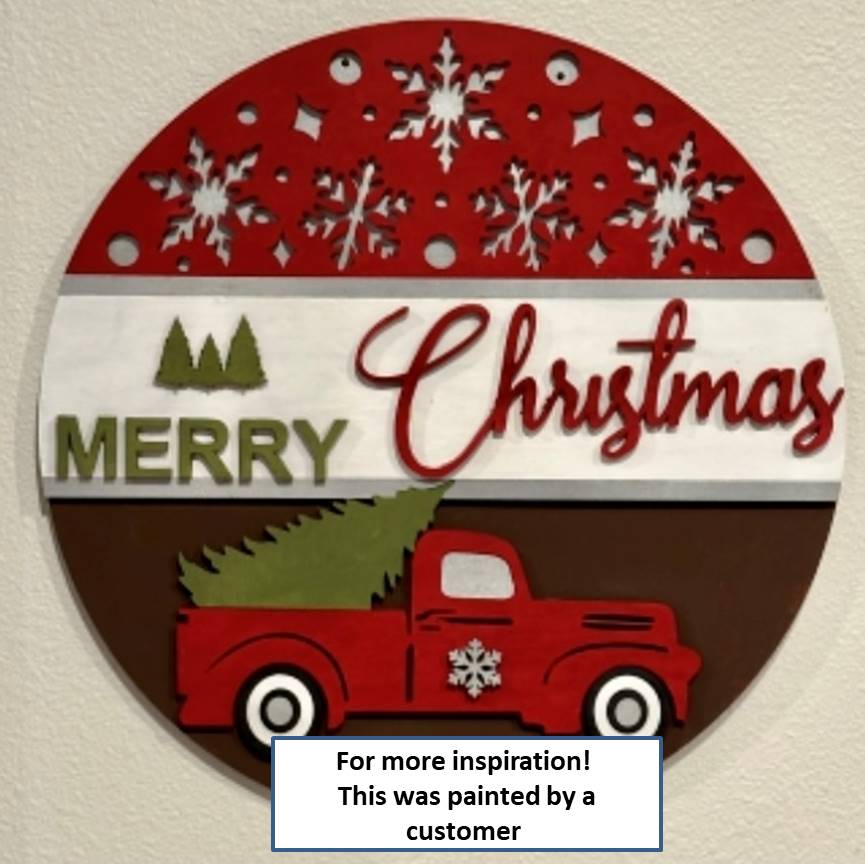 Adult DIY Art Kit - Merry Christmas Truck & Tree - 3D Round Door Hanger, 16"