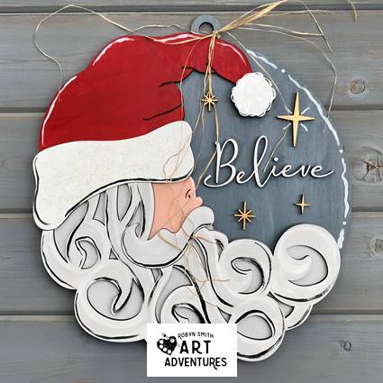 Adult DIY Art Kit - Vintage Santa - 3D Round Door Hanger, 16"
