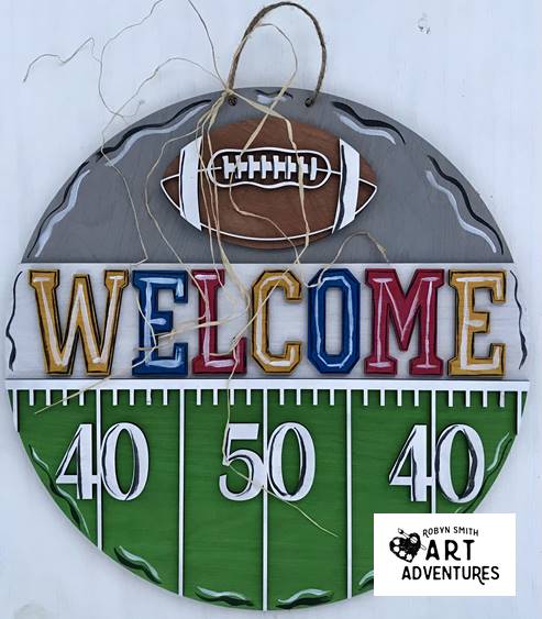 Wood Blanks Only - Welcome Football - 3D Round Door Hanger, 16"