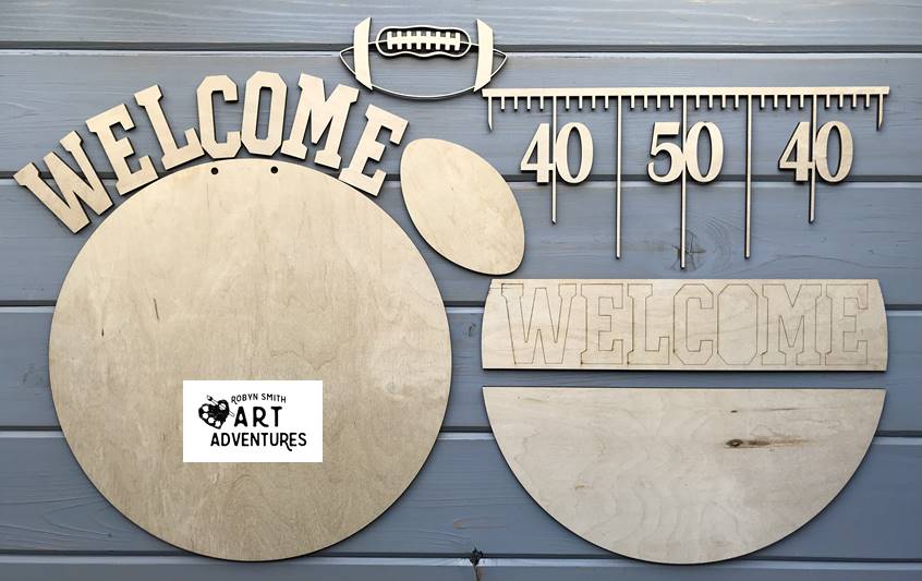 Wood Blanks Only - Welcome Football - 3D Round Door Hanger, 16"