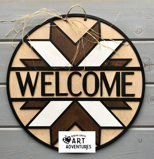 Wood Blanks Only - Stained Glass Quilt Welcome - 3D Door Hanger, 16"