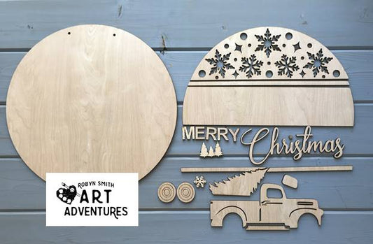 Wood Blanks Only - Merry Christmas Truck & Tree - 3D Door Hanger, 16"