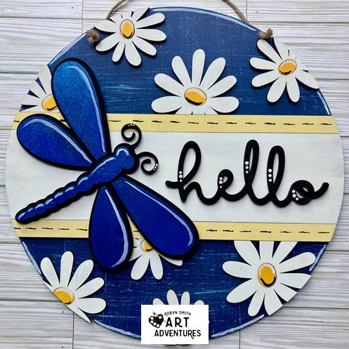 Adult DIY Art Kit - Dragonfly Daisy Hello - 3D Round Door Hanger, 16"