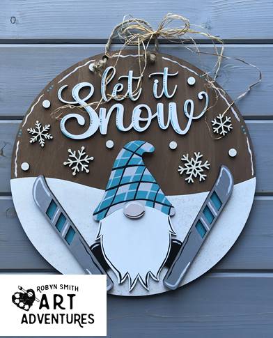 Wood Blanks Only - Ski Gnome Let it Snow - 3D Door Hanger, 16"