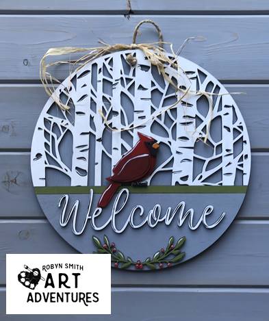 Adult DIY Art Kit - Welcome Winter Cardinal - 3D Round Door Hanger, 16"