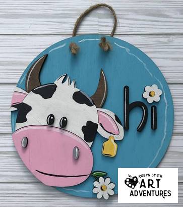 Kids Wood DIY Art Kit - Farm Cow - 8" 3D Round