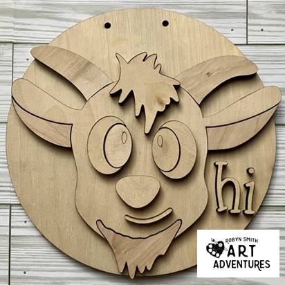 Kids Wood DIY Art Kit - Farm Goat - 8" 3D Round