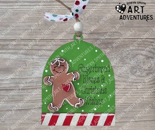 DIY Ornament Art Kit - Gingerbread Kisses - 3D Arch Ornament, 4.5"