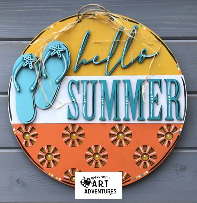 Adult DIY Art Kit - Hello Summer - 3D Round Door Hanger, 16"