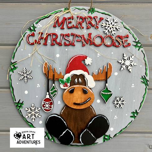 Adult DIY Art Kit - Merry Christ-Moose - 3D Round Door Hanger, 16"