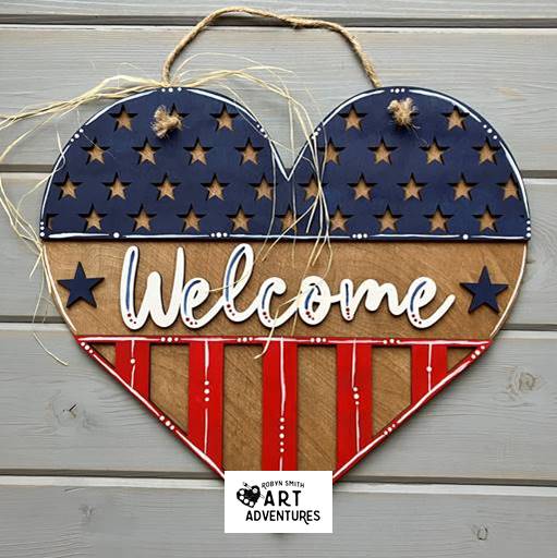 Adult DIY Art Kit - Patriotic Welcome Heart - 3D Door Hanger, 16"