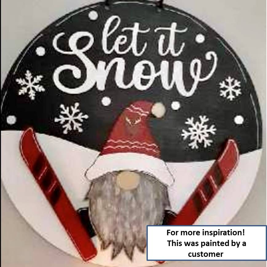 Adult DIY Art Kit - Ski Gnome Let it Snow - 3D Round Door Hanger, 16"