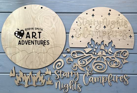 Adult DIY Art Kit - Starry Nights & Campfires - 3D Round Door Hanger, 16"