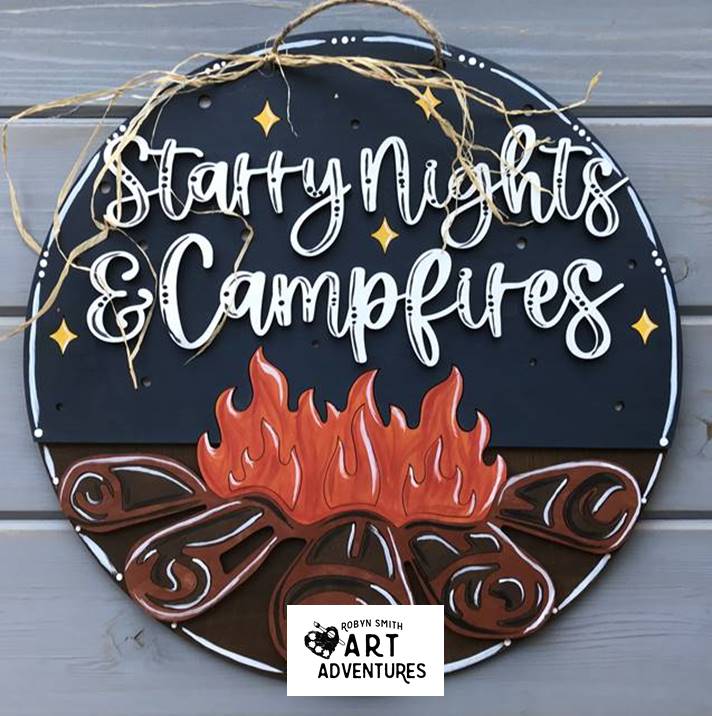 Adult DIY Art Kit - Starry Nights & Campfires - 3D Round Door Hanger, 16"