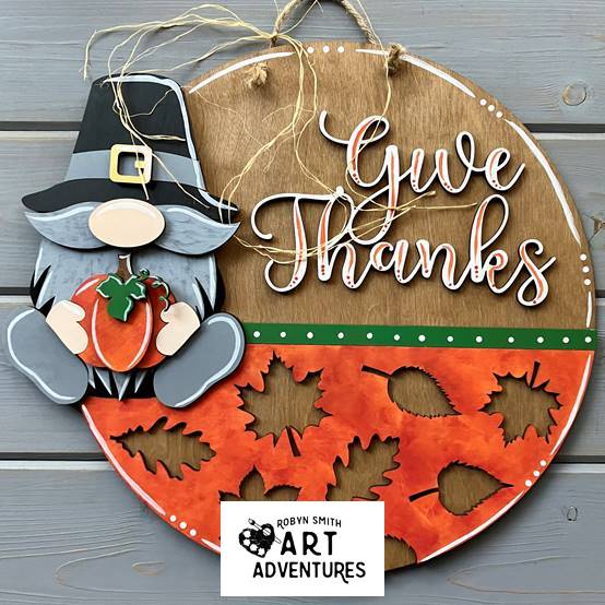 Adult DIY Art Kit - Thanksgiving Gnome - 3D Round Door Hanger, 16"