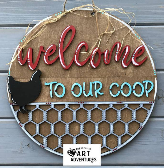 Adult DIY Art Kit - Welcome to Our Coop - 3D Round Door Hanger, 16"