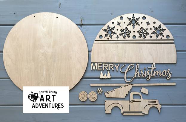 Adult DIY Art Kit - Merry Christmas Truck & Tree - 3D Round Door Hanger, 16"