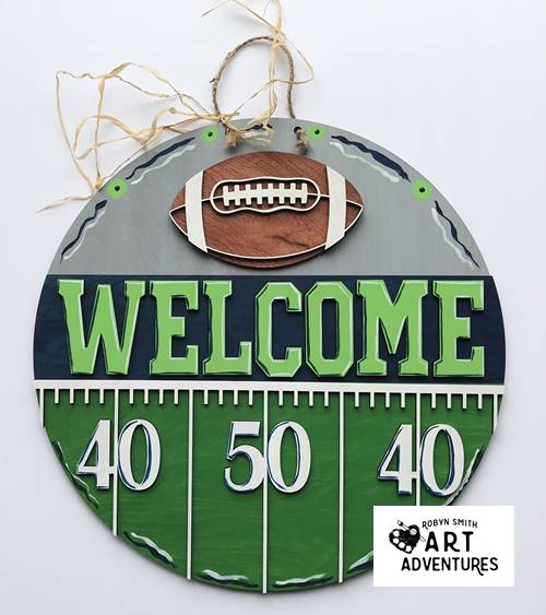 Wood Blanks Only - Welcome Football - 3D Round Door Hanger, 16"