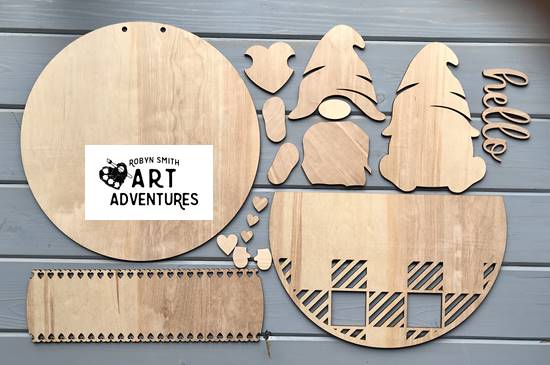 Adult DIY Art Kit - Gnome Love - 3D Round Door Hanger, 16"