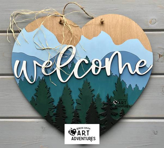 Adult DIY Art Kit - Heart Mountain Welcome - 3D Door Hanger, 16"