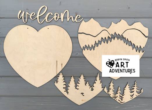 Adult DIY Art Kit - Heart Mountain Welcome - 3D Door Hanger, 16"