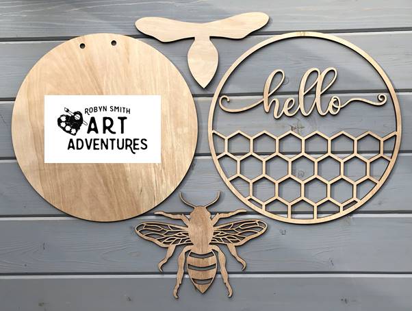 Adult DIY Art Kit - Honeybee Hello - 3D Round Door Hanger, 16"