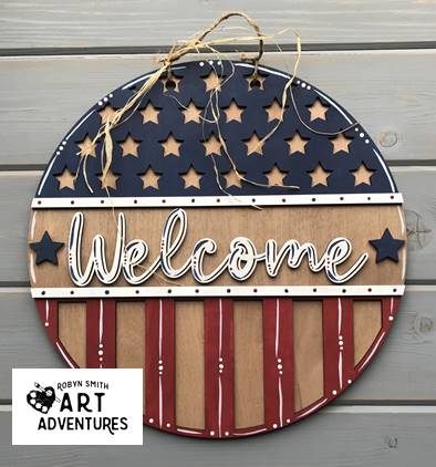 Adult DIY Art Kit - Patriotic Welcome - 3D Round Door Hanger, 16"